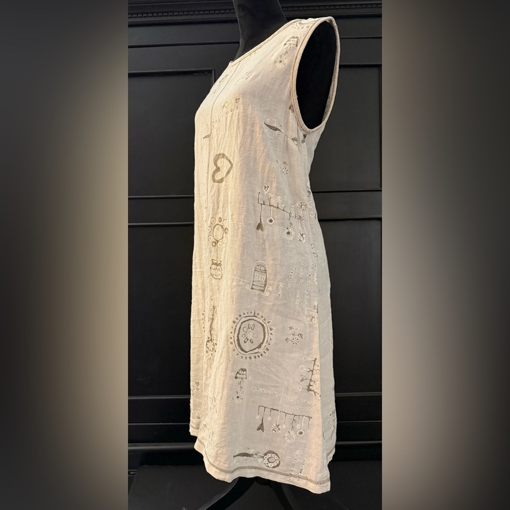Garron Linen Heart Dress Sleeveless in Cream & Tan MEDIUM - Picture 2 of 7